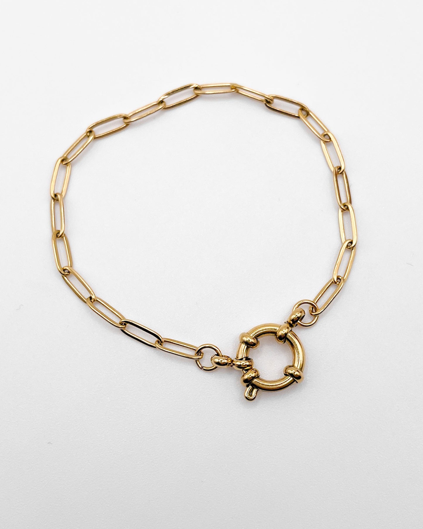Wasserfestes Edelstahl Armband mit groben Design mit Ösenverschluss um Charms zu befestigen.