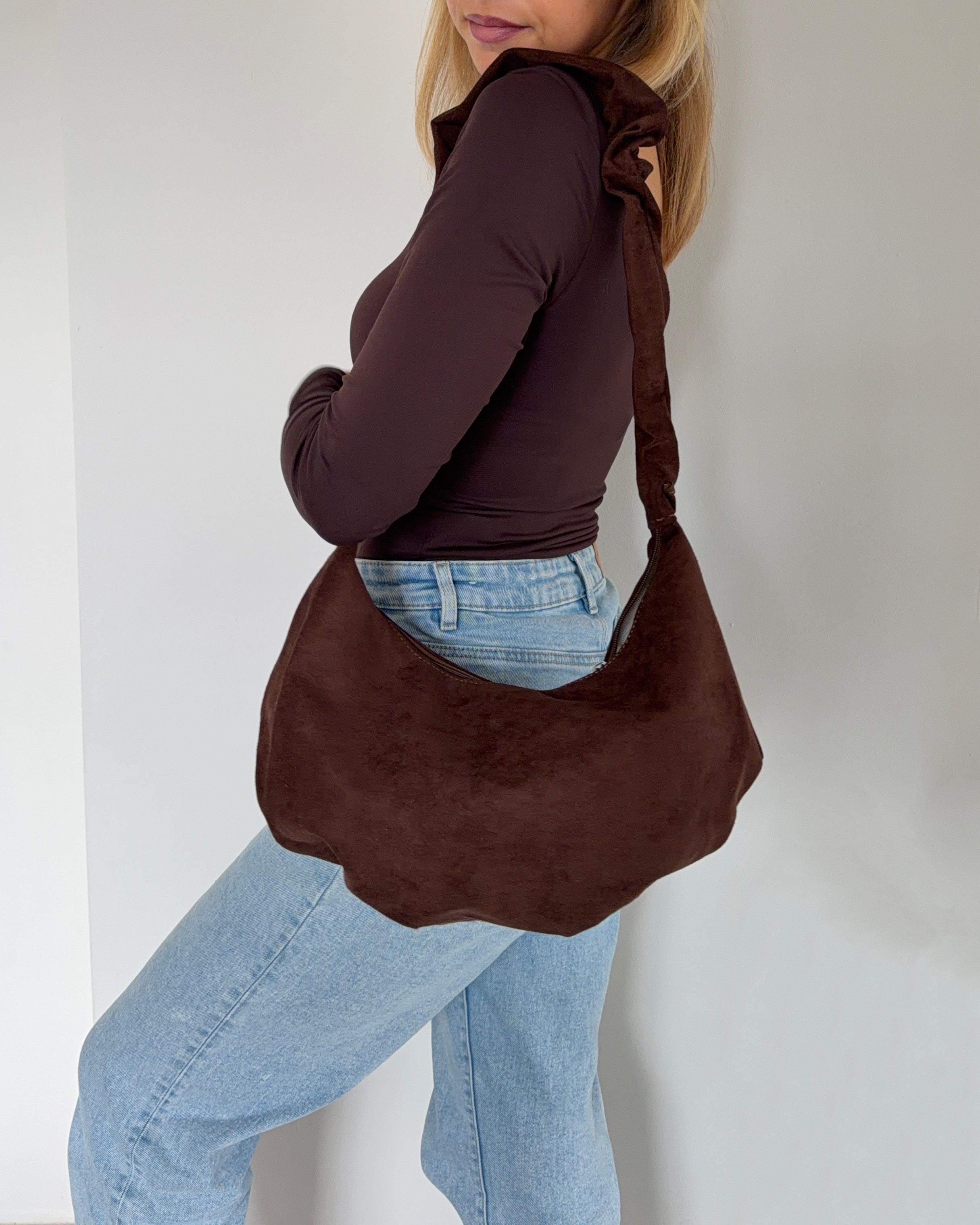 Ruched Suede Shoulder Bag | Braun