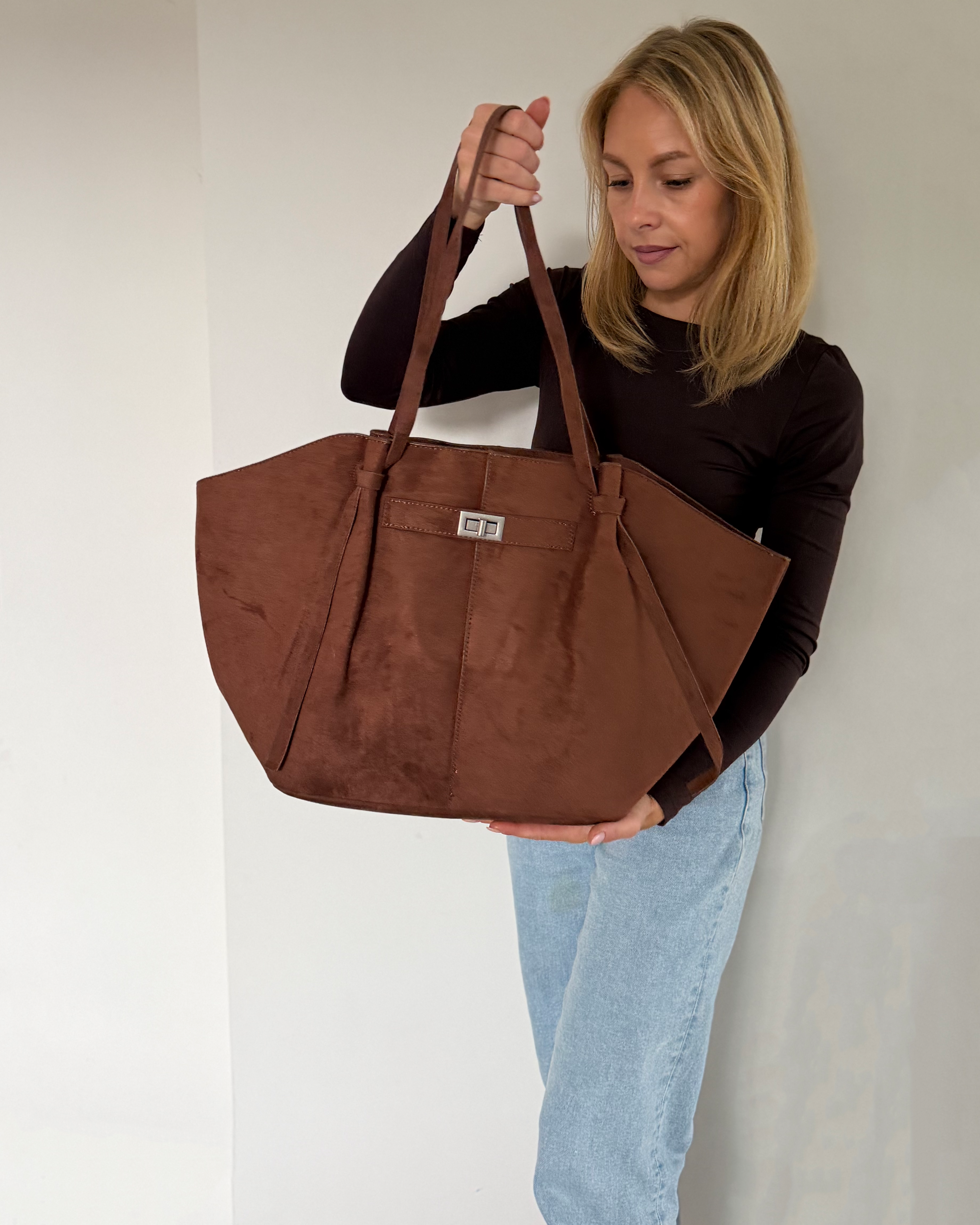 Oversized Tote Bag | Braun Wildleder Optik