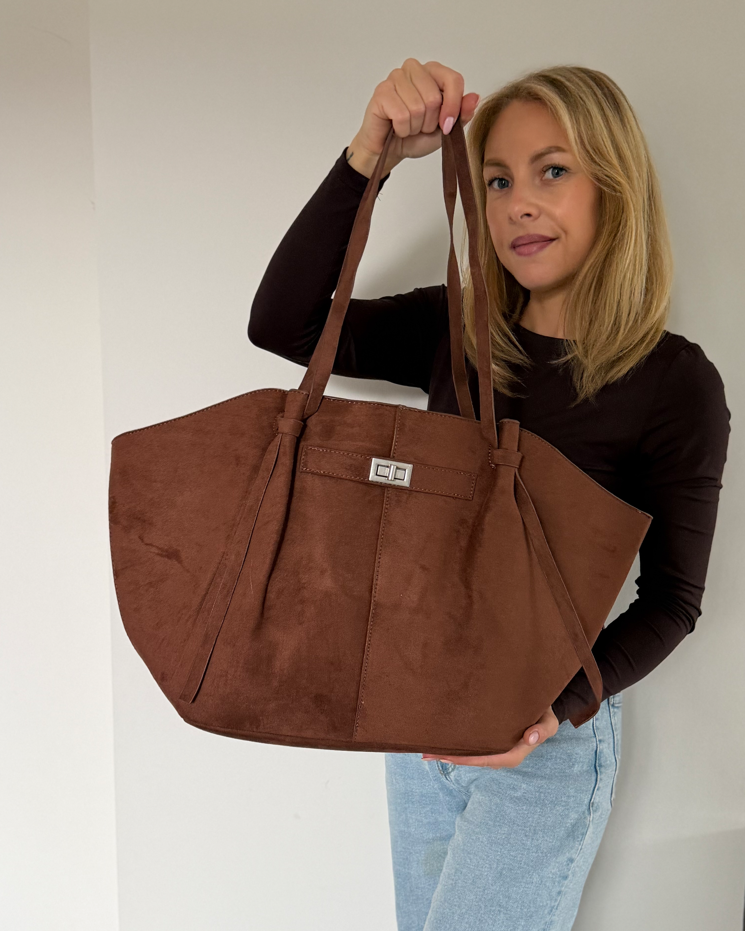 Oversized Tote Bag | Braun Wildleder Optik