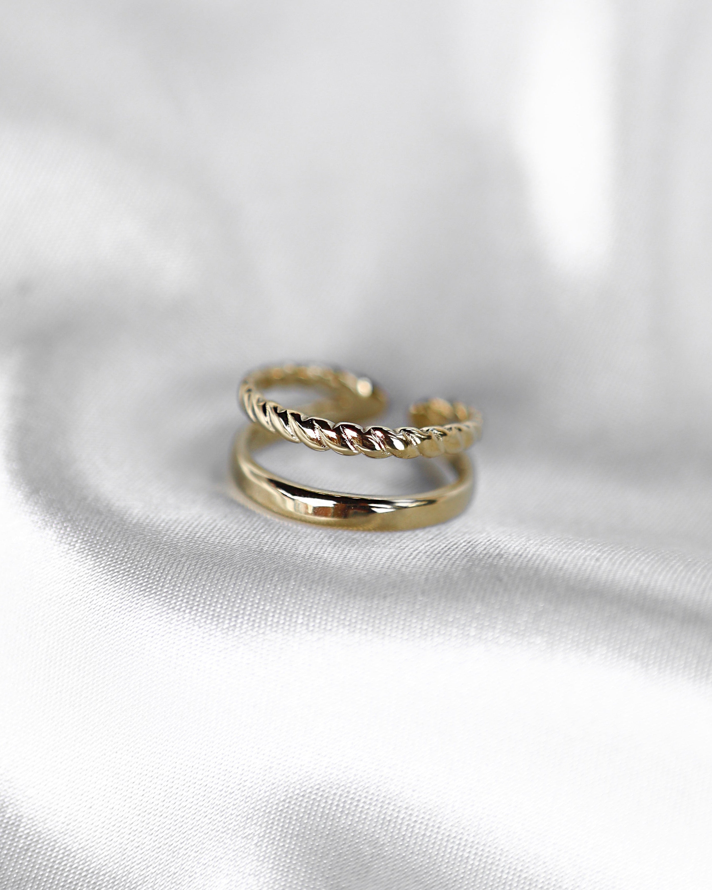 Doppellagiger, verstellbarer wasserfester Edelstahlring in gold.