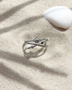 Wasserfester Edelstahl Ring mit Sonnendesign, größenverstellbar in silber.