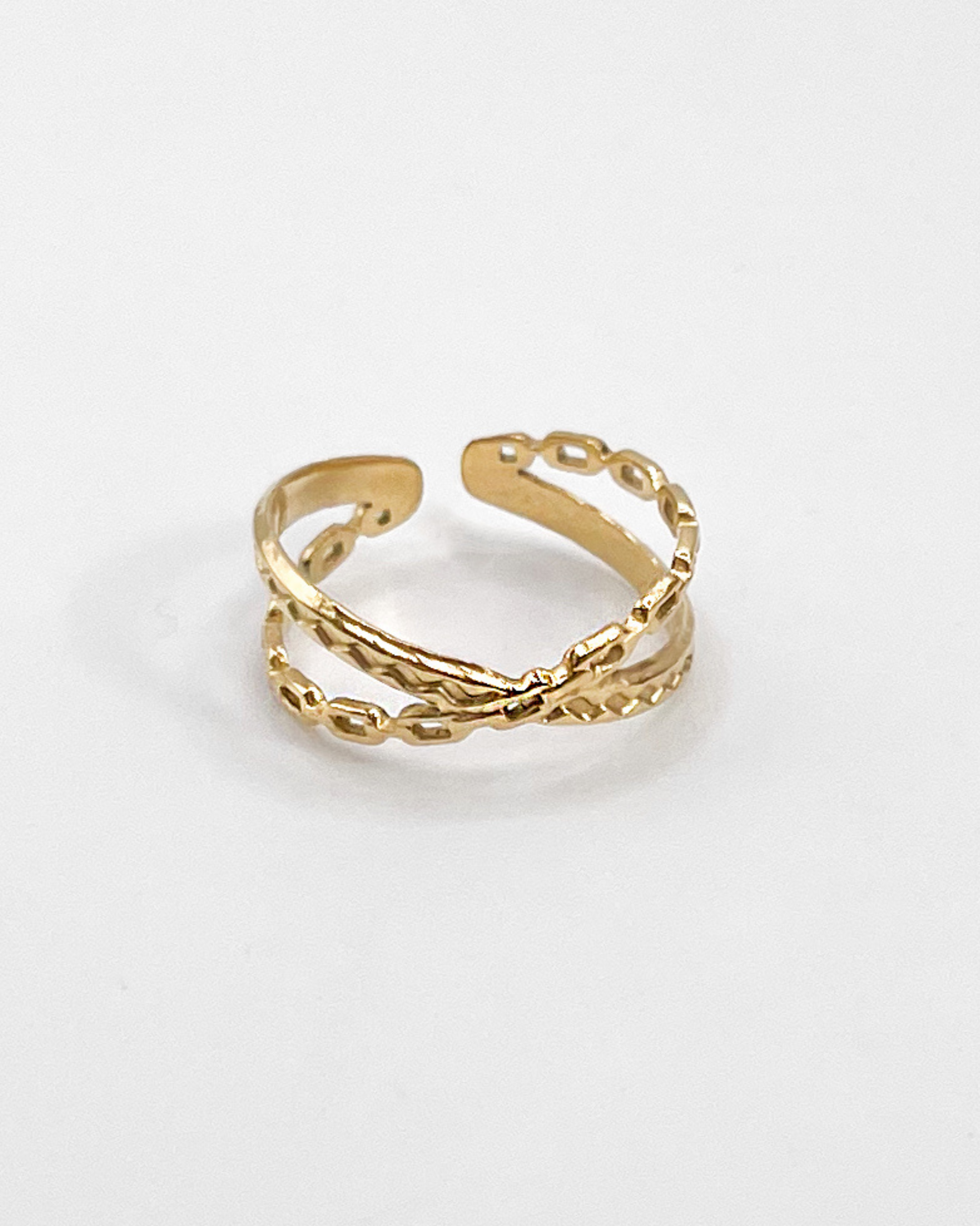Wasserfester, verstellbarer Edelstahlring in gekreuztem Kettendesign in gold