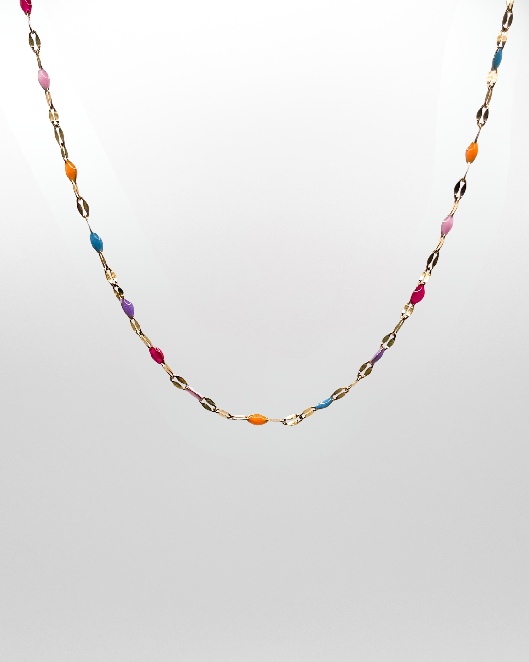  Candy Pop Halskette – Bunte Gliederkette in Gold.