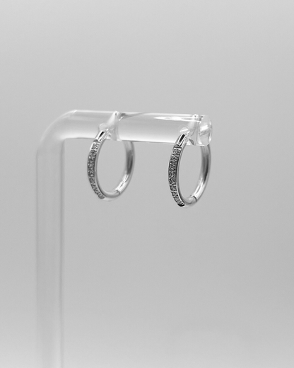 Wasserfeste Edelstahl Hoops mit Zirkonia Steinen besetzt in silber.